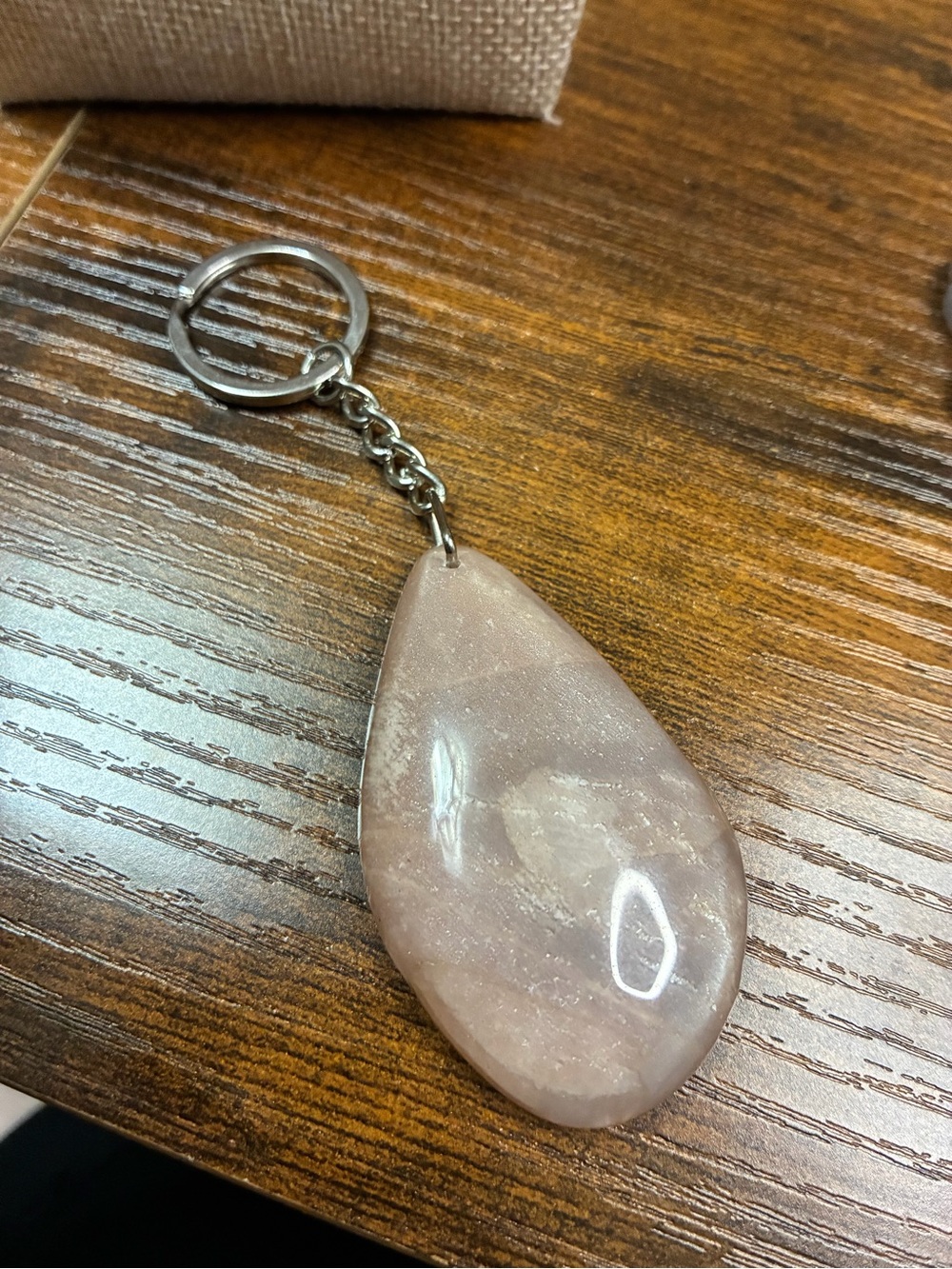 Polished Peach Moonstone Teardrop Keychain